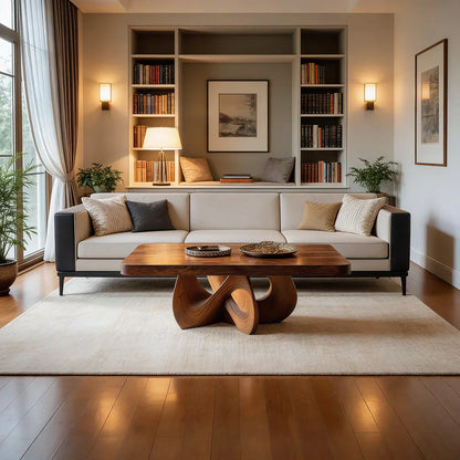 Square Natural Wood Coffee Table with Interwoven Sculptural Base - view 6 of 8