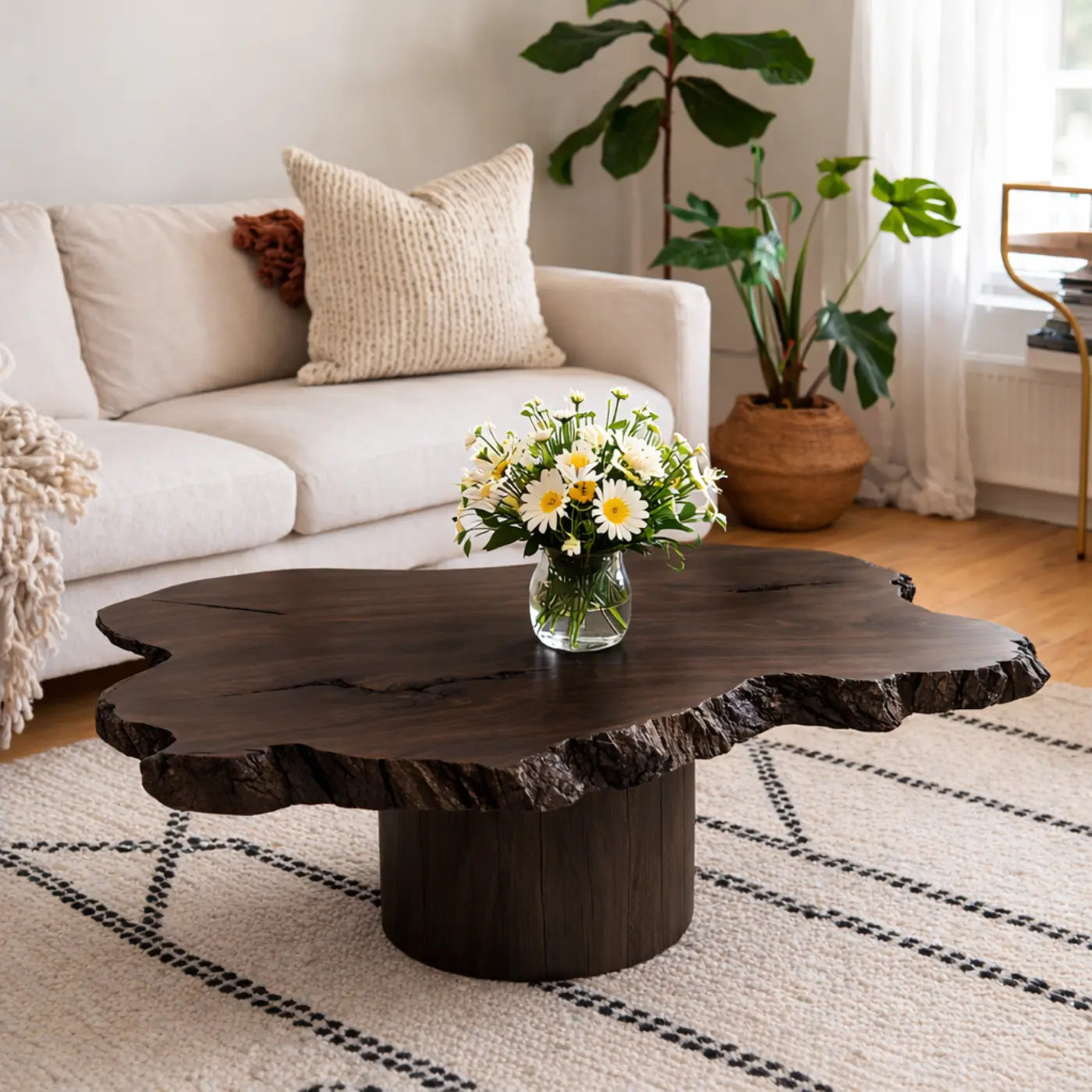 Live Edge Solid Wood Coffee Table for Living Room with Pedestal Base - view 4 of 9