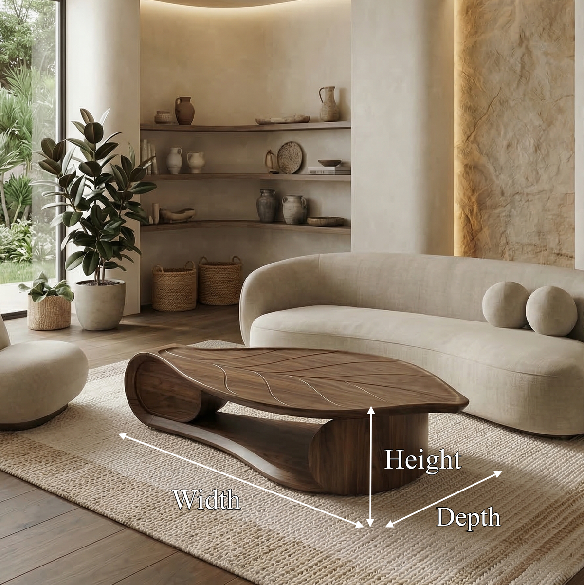 Organic Sculptural Coffee Table Solid Wood Living Room - view 8 of 8