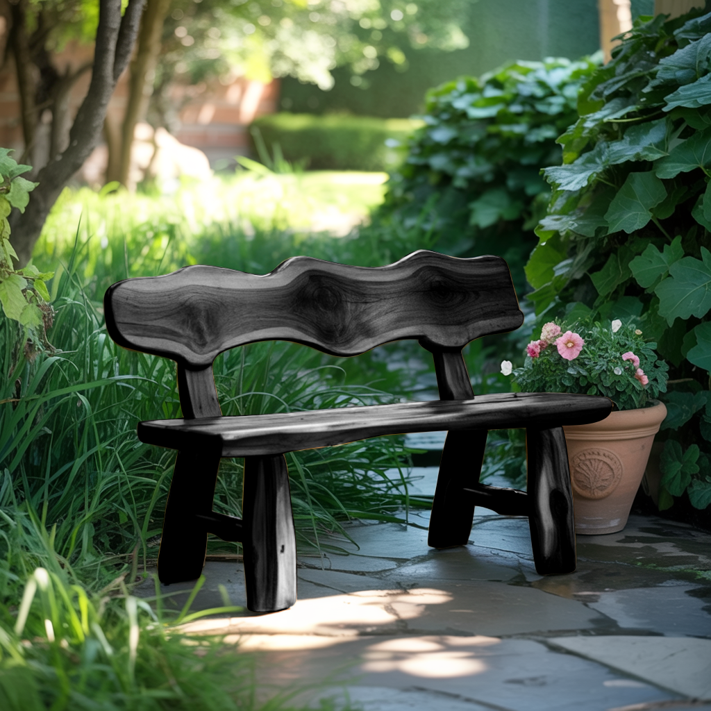 Rustic Garden Bench Live Edge Outdoor Seating For Patio Courtyard And Backyard - view 4 of 8