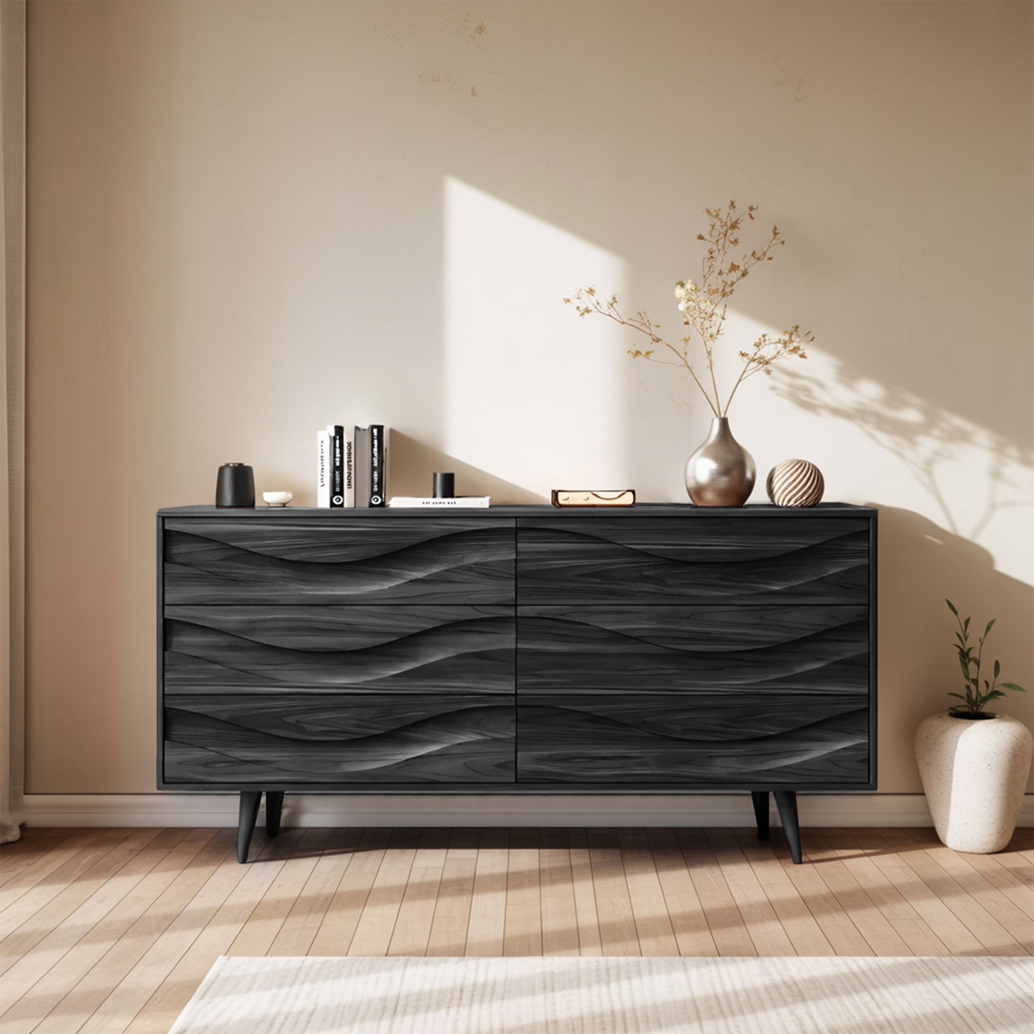 Modern Carved Wave Front Sideboard For Entryway Living Room - view 4 of 8