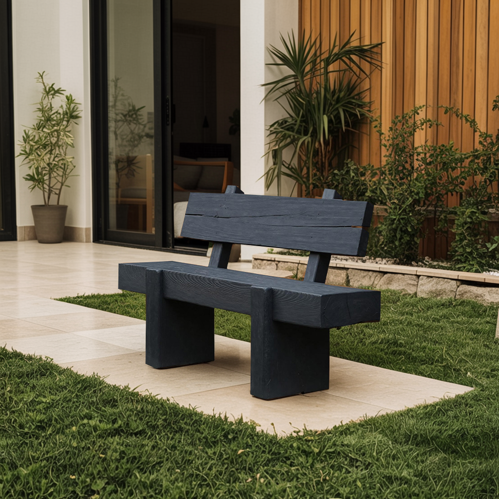 Modern Solid Wood Outdoor Bench With Charred Finish For Garden Or Patio - view 4 of 8