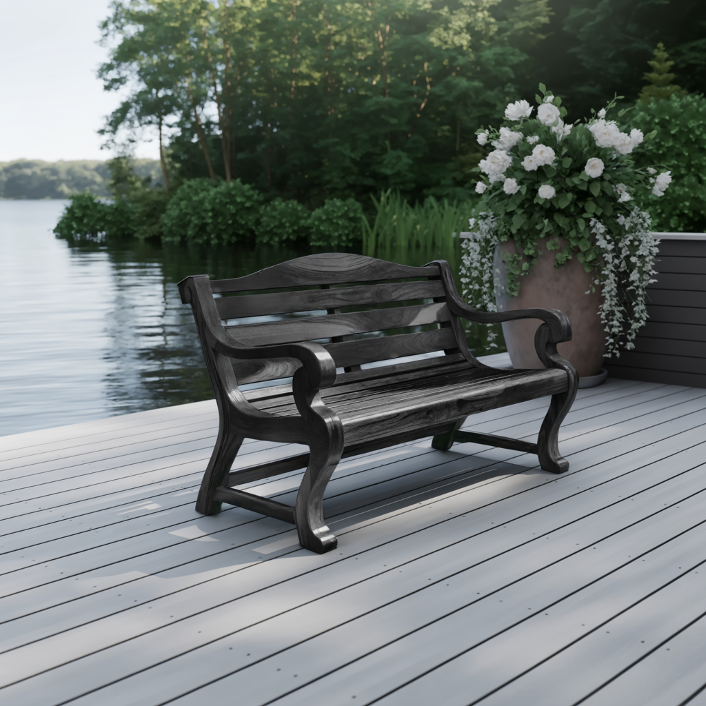 Classic Curved Wood Garden Bench With Sculpted Arms For Patio Or Entryway - view 4 of 8