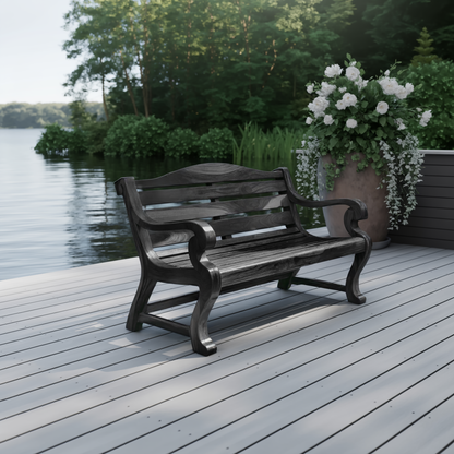 Classic Curved Wood Garden Bench With Sculpted Arms For Patio Or Entryway - view 4 of 8