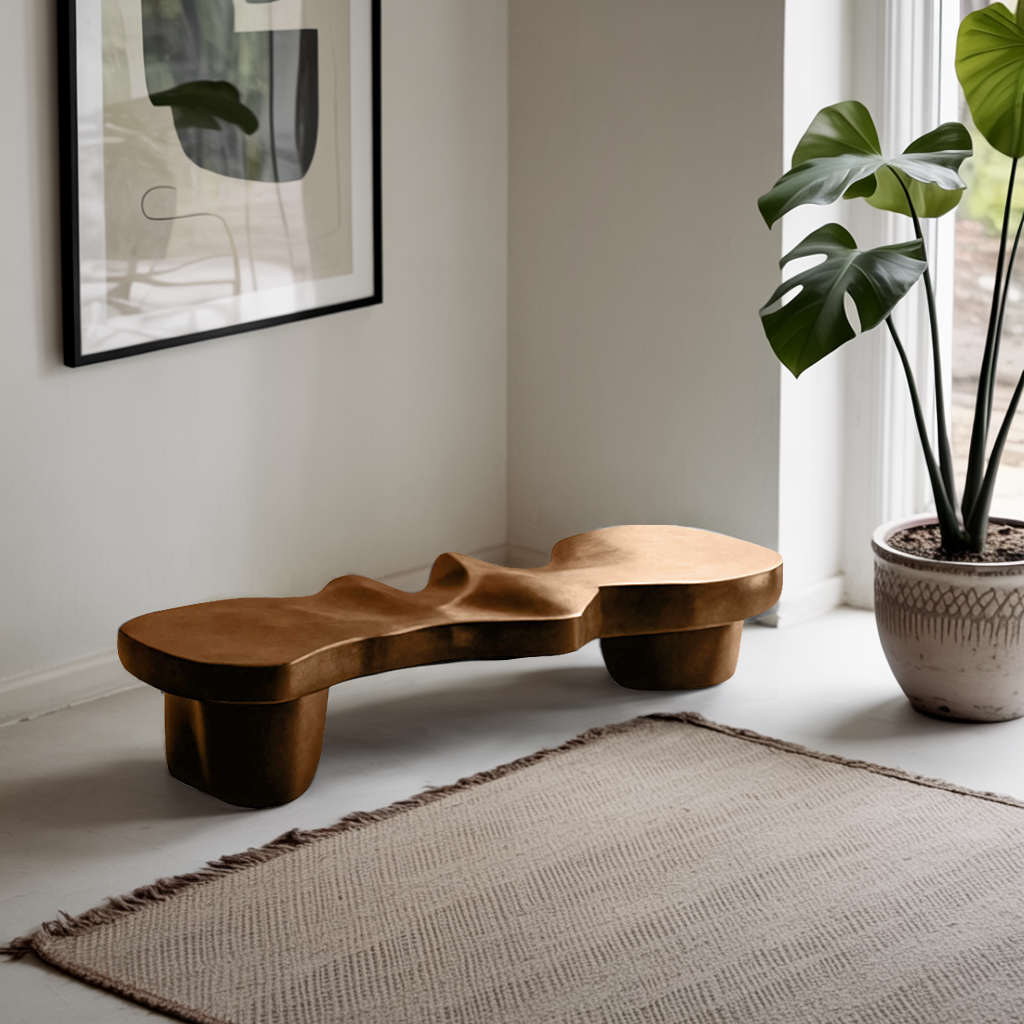 Contemporary Sculptural Wood Bench For Modern Living Room Or Gallery - view 6 of 8