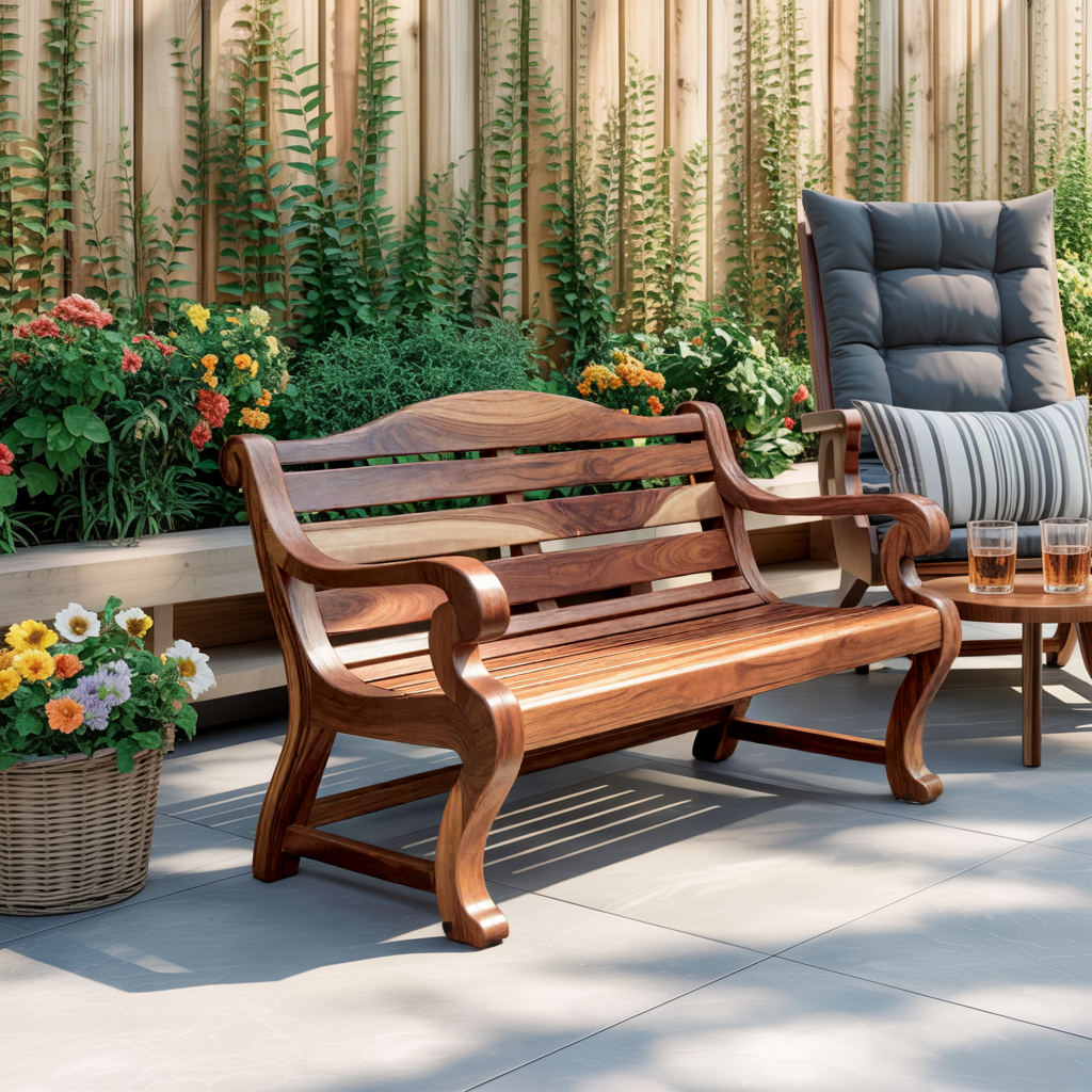 Classic Curved Wood Garden Bench With Sculpted Arms For Patio Or Entryway - view 6 of 8