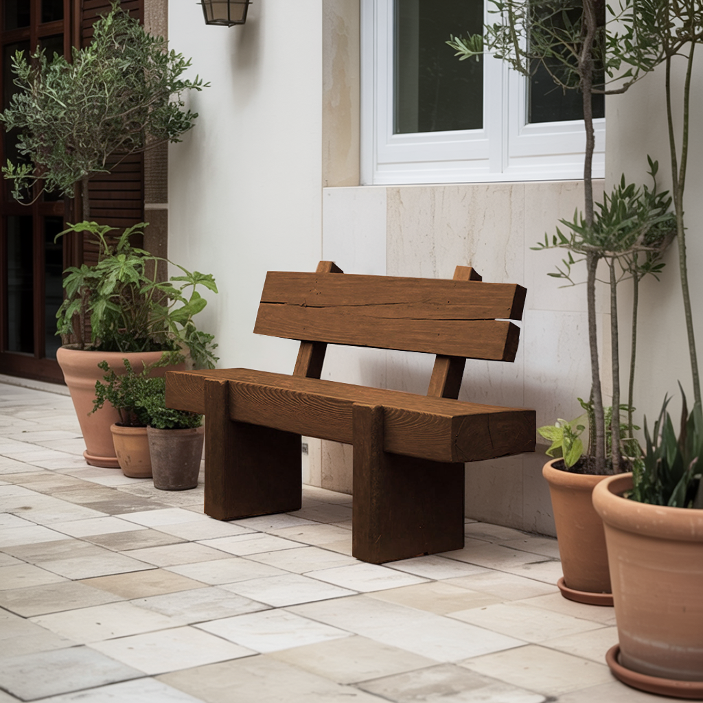 Modern Solid Wood Outdoor Bench With Charred Finish For Garden Or Patio - view 6 of 8