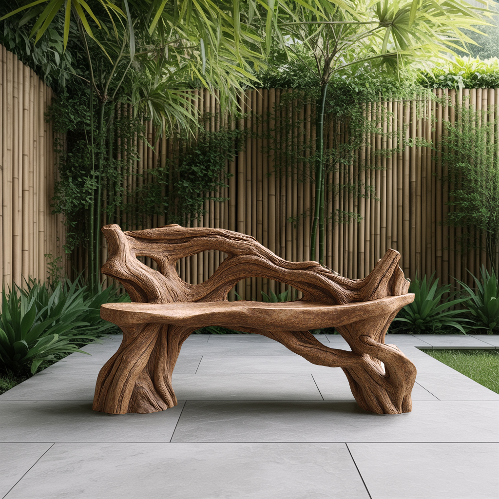 Handcrafted Branch Bench Outdoor Decor For Hand Carved Gardens - view 6 of 8