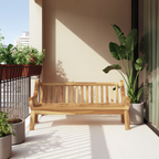 Contemporary Outdoor Wooden Bench With Curved Armrests For Garden Or Porch - view 5 of 8