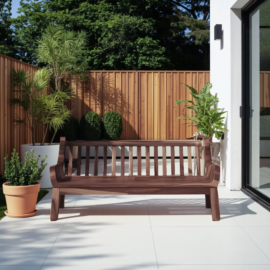 Contemporary Outdoor Wooden Bench With Curved Armrests For Garden Or Porch - view 7 of 8