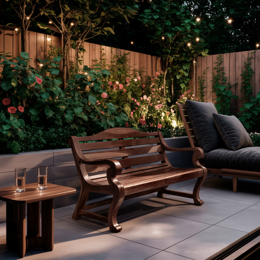 Classic Curved Wood Garden Bench With Sculpted Arms For Patio Or Entryway - view 7 of 8