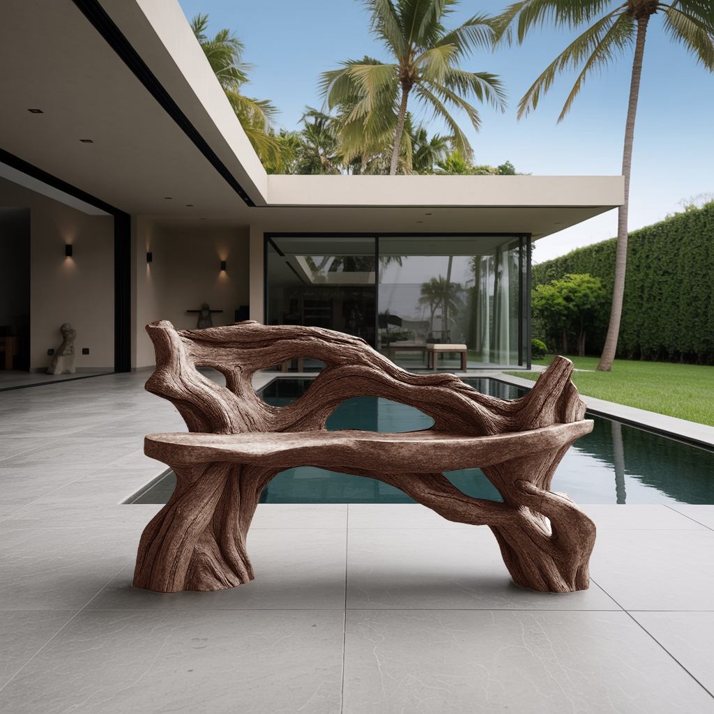 Handcrafted Branch Bench Outdoor Decor For Hand Carved Gardens - view 7 of 8