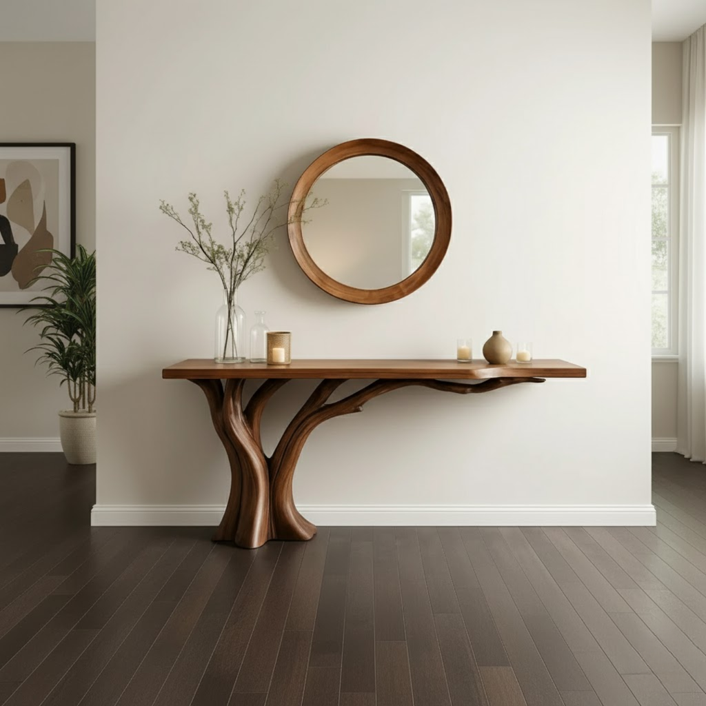 Handcrafted Solid Wood Entryway Console Table with Organic Branch Design - view 2 of 5