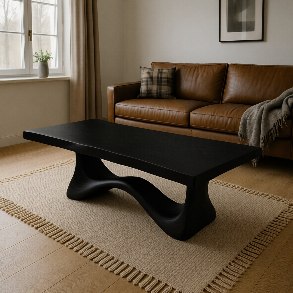 Solid Wood Coffee Table Modern Walnut with Sculptural Curved Base - view 2 of 7