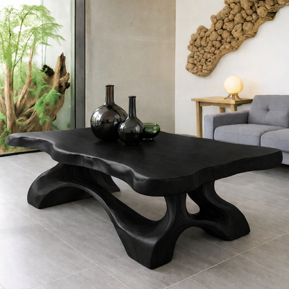 Solid Wood Coffee Table Live Edge Modern Sculptural Base Natural Wood - view 3 of 7