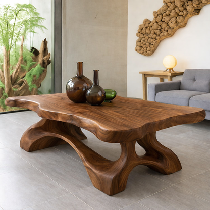 Solid Wood Coffee Table Live Edge Modern Sculptural Base Natural Wood - view 4 of 7