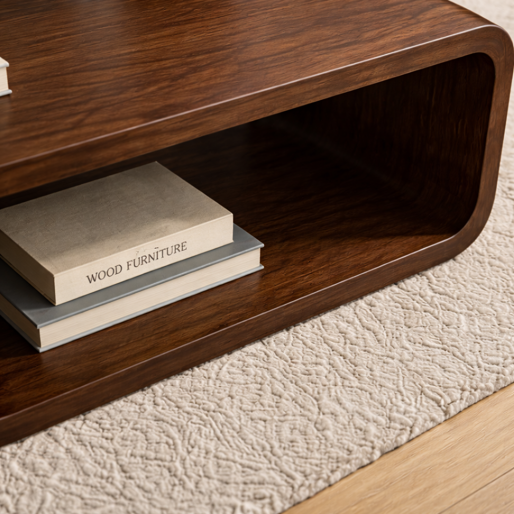 Solid Wood Coffee Table with Open Shelf – Modern Low Coffee Table for Living Room - view 2 of 10