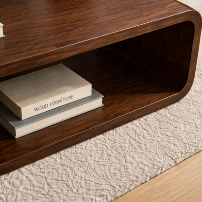 Solid Wood Coffee Table with Open Shelf – Modern Low Coffee Table for Living Room - view 2 of 10