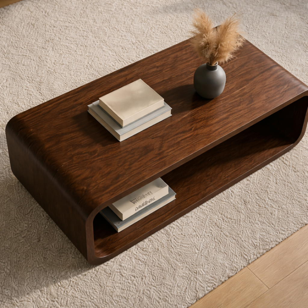 Solid Wood Coffee Table with Open Shelf – Modern Low Coffee Table for Living Room - view 3 of 10