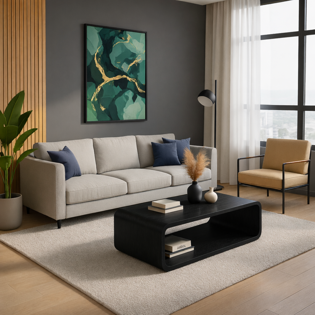 Solid Wood Coffee Table with Open Shelf – Modern Low Coffee Table for Living Room - view 5 of 10
