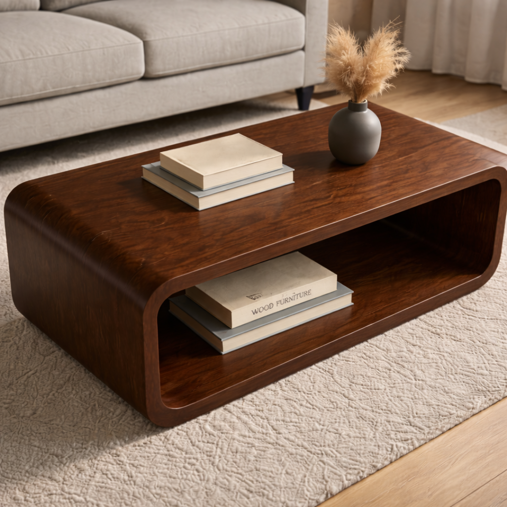Solid Wood Coffee Table with Open Shelf – Modern Low Coffee Table for Living Room - view 7 of 10
