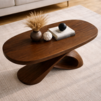 Modern Solid Wood Coffee Table with Sculptural Curved Base – Handmade Living Room Table - view 2 of 10