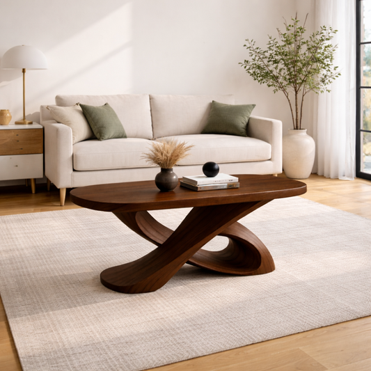 Modern Solid Wood Coffee Table with Sculptural Curved Base – Handmade Living Room Table - view 1 of 10