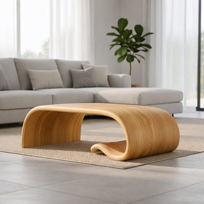 Solid Wood Sculptural Coffee Table with Curved Wave Base – Modern Organic Coffee Table - view 5 of 11