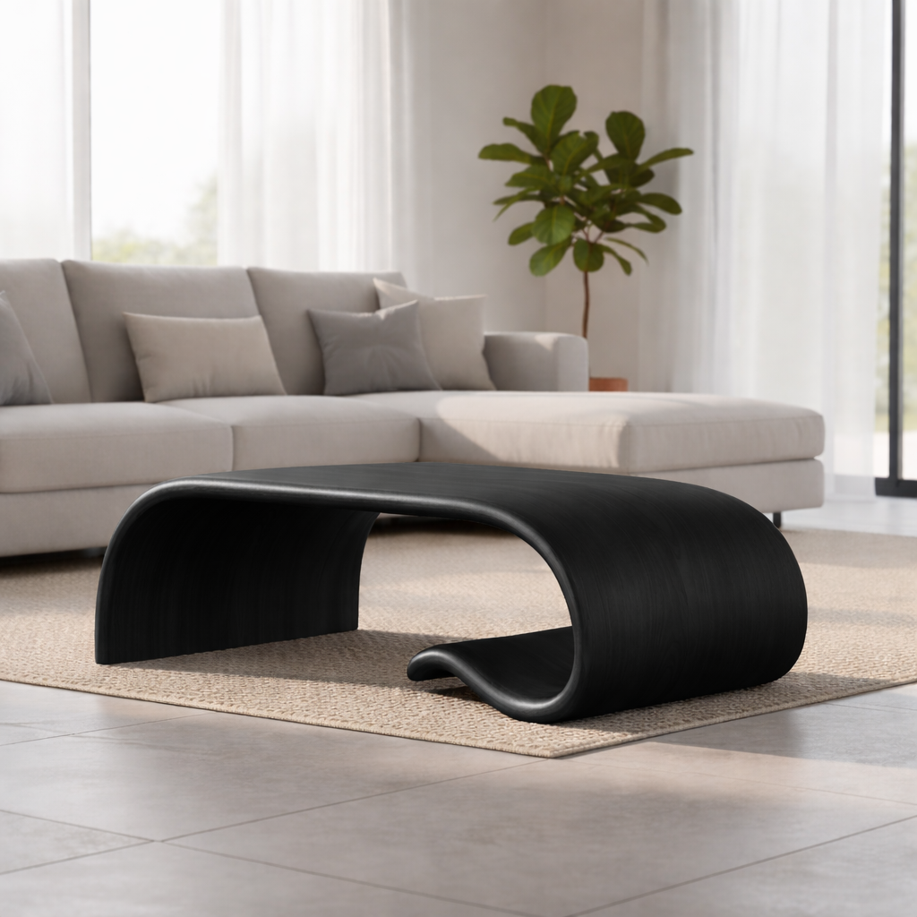 Solid Wood Sculptural Coffee Table with Curved Wave Base – Modern Organic Coffee Table - view 3 of 11