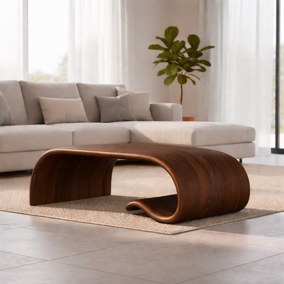 Solid Wood Sculptural Coffee Table with Curved Wave Base – Modern Organic Coffee Table - view 4 of 11