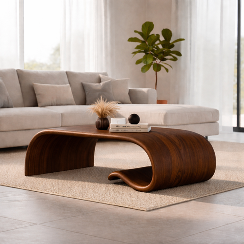 Solid Wood Sculptural Coffee Table with Curved Wave Base – Modern Organic Coffee Table - view 1 of 11