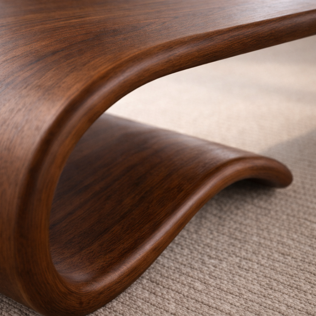 Solid Wood Sculptural Coffee Table with Curved Wave Base – Modern Organic Coffee Table - view 8 of 11