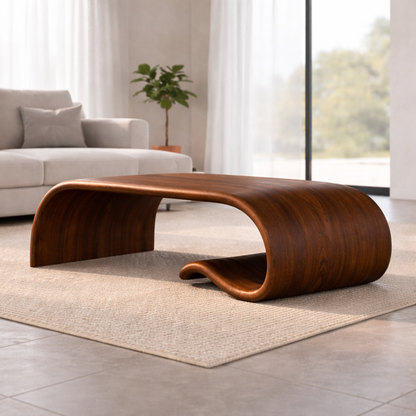 Solid Wood Sculptural Coffee Table with Curved Wave Base – Modern Organic Coffee Table - view 7 of 11