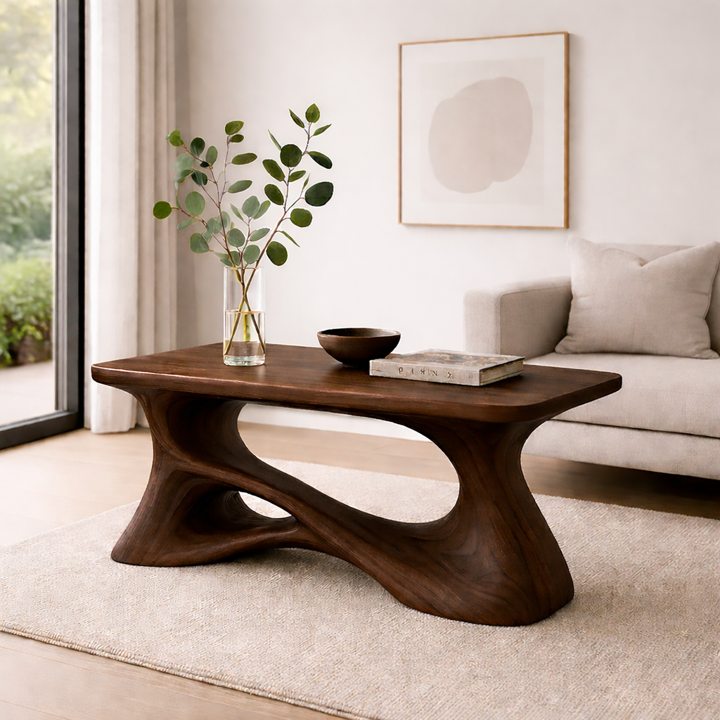 Solid Wood Sculptural Coffee Table with Organic Curved Base – Modern Rustic Coffee Table - view 7 of 13