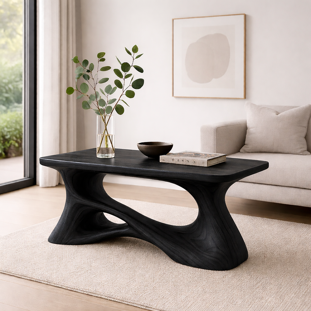 Solid Wood Sculptural Coffee Table with Organic Curved Base – Modern Rustic Coffee Table - view 5 of 13