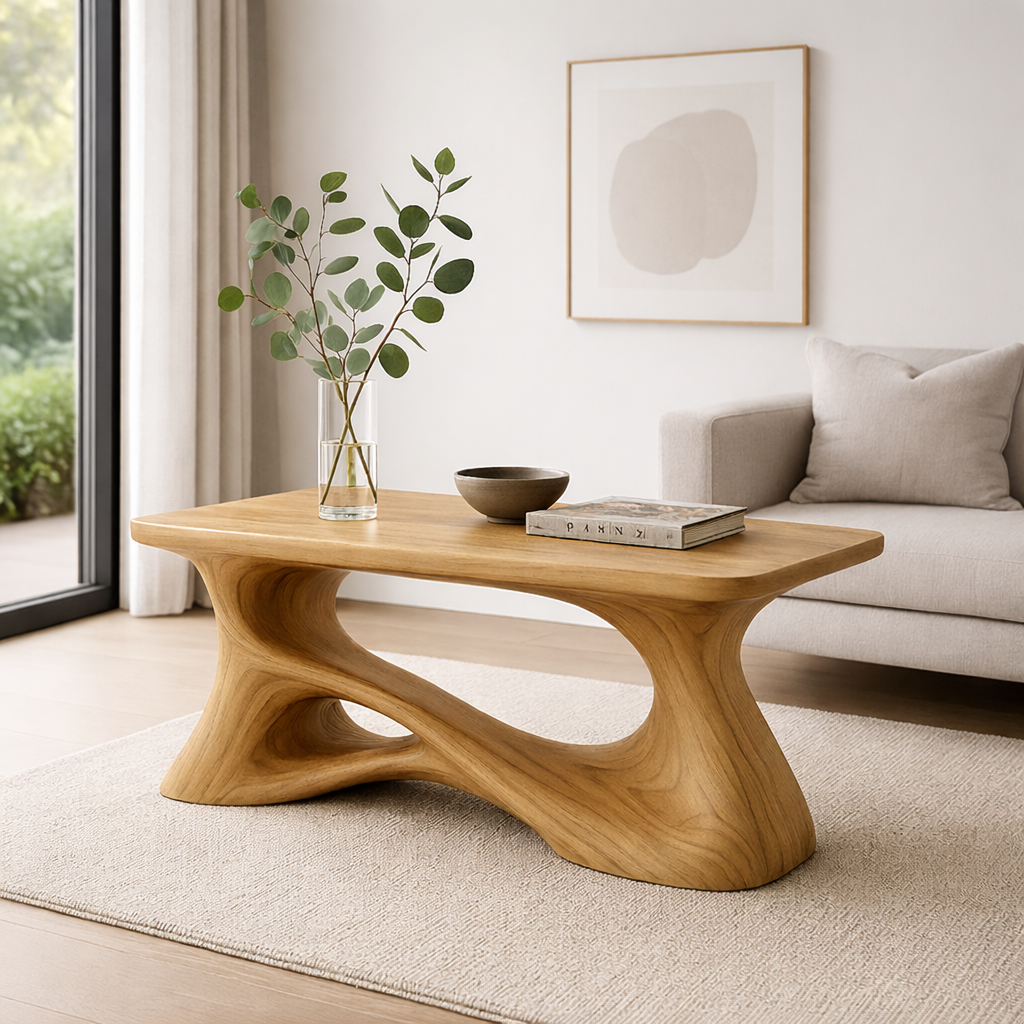 Solid Wood Sculptural Coffee Table with Organic Curved Base – Modern Rustic Coffee Table - view 8 of 13