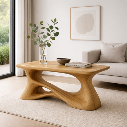 Solid Wood Sculptural Coffee Table with Organic Curved Base – Modern Rustic Coffee Table - view 8 of 13