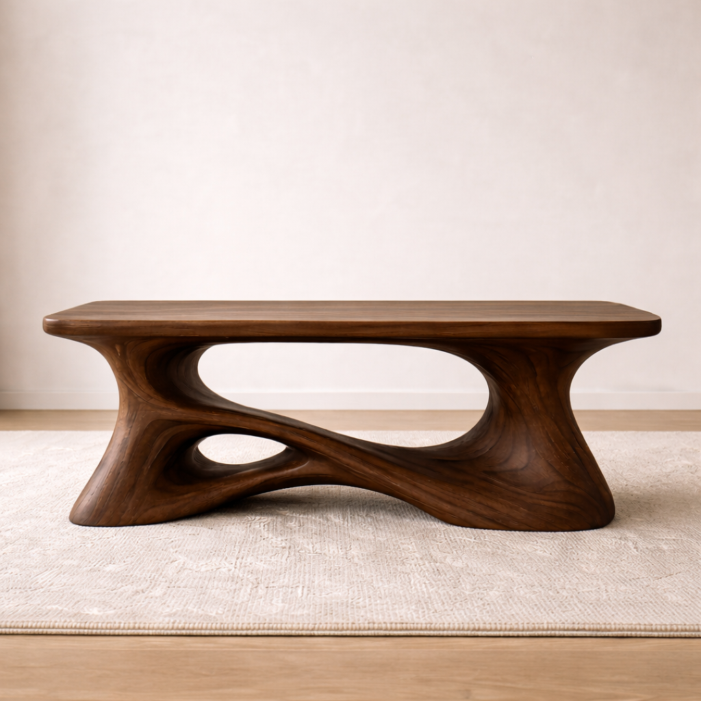 Solid Wood Sculptural Coffee Table with Organic Curved Base – Modern Rustic Coffee Table - view 3 of 13