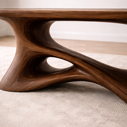 Solid Wood Sculptural Coffee Table with Organic Curved Base – Modern Rustic Coffee Table - view 2 of 13