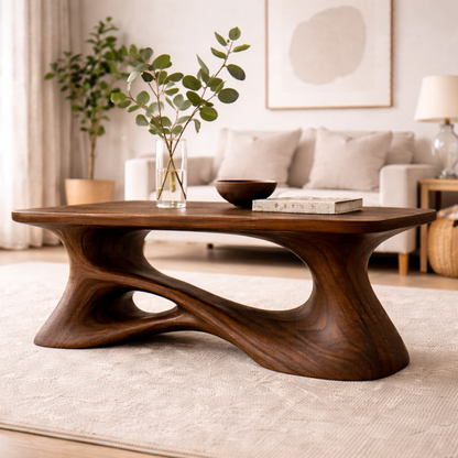 Solid Wood Sculptural Coffee Table with Organic Curved Base – Modern Rustic Coffee Table - view 9 of 13