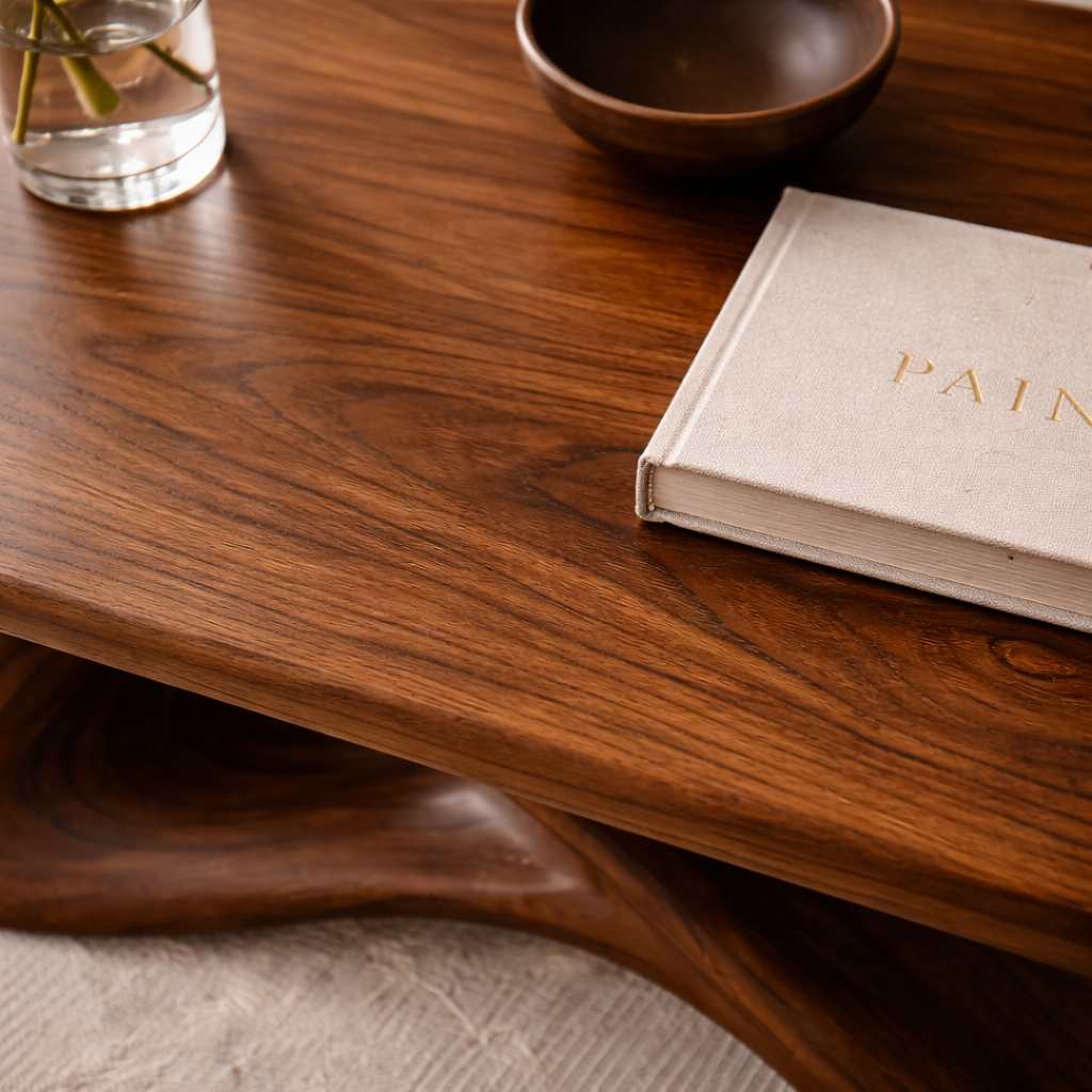 Solid Wood Sculptural Coffee Table with Organic Curved Base – Modern Rustic Coffee Table - view 10 of 13