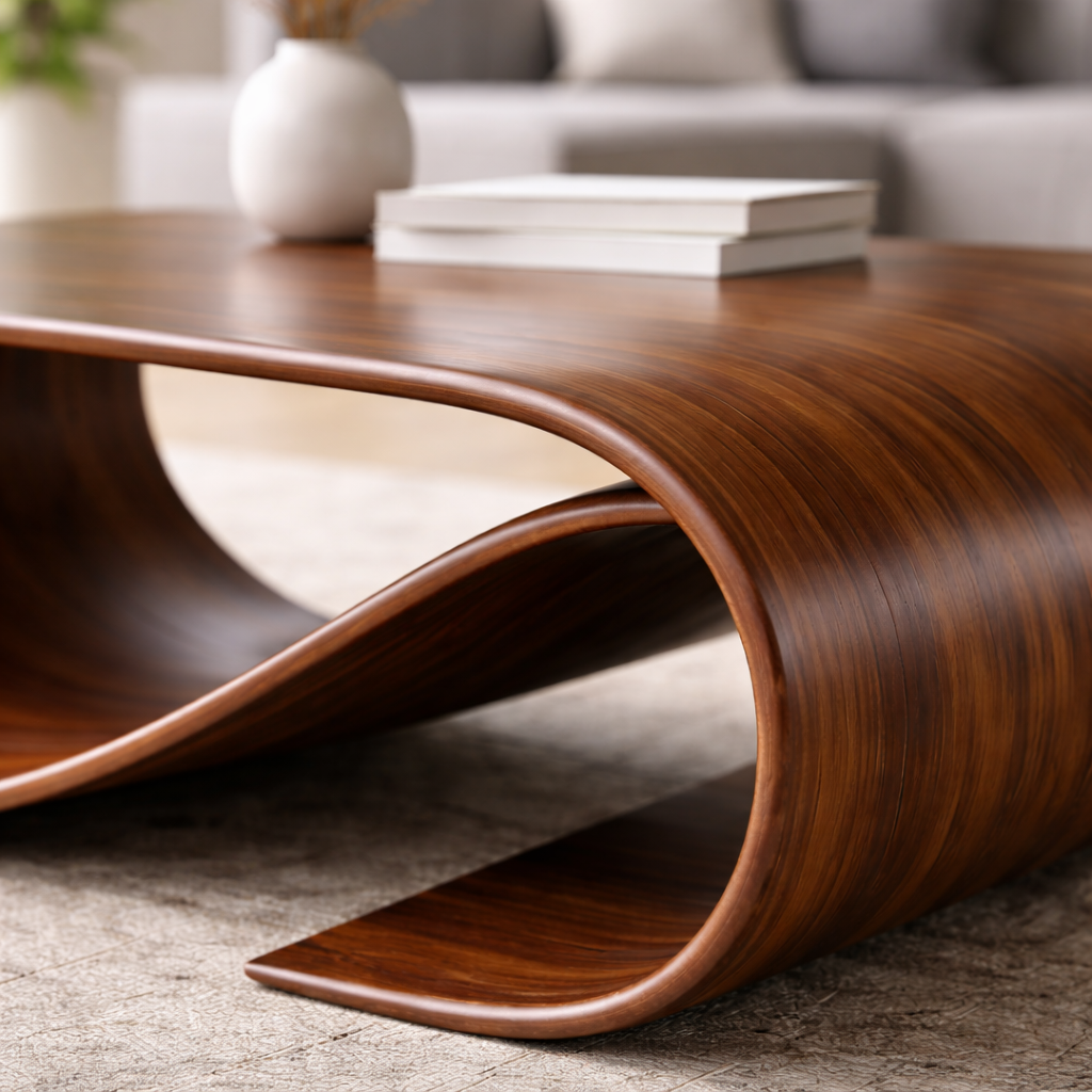 Solid Wood Sculptural Coffee Table with Curved Loop Base – Modern Organic Coffee Table - view 2 of 10