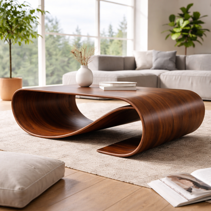 Solid Wood Sculptural Coffee Table with Curved Loop Base – Modern Organic Coffee Table - view 3 of 10