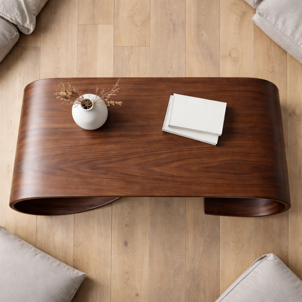 Solid Wood Sculptural Coffee Table with Curved Loop Base – Modern Organic Coffee Table - view 4 of 10