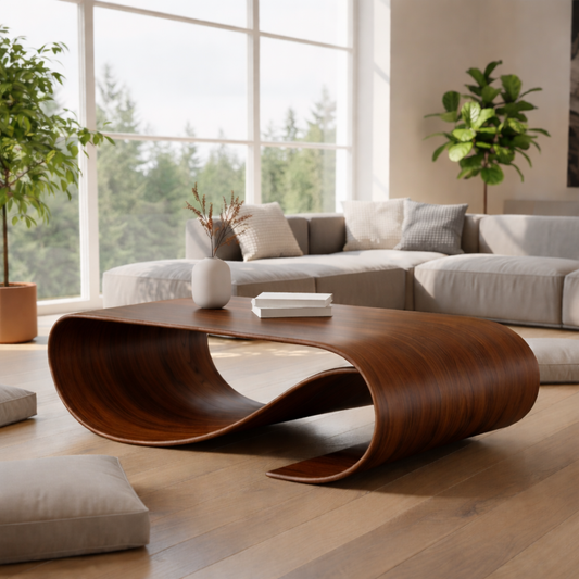 Solid Wood Sculptural Coffee Table with Curved Loop Base – Modern Organic Coffee Table - view 1 of 10