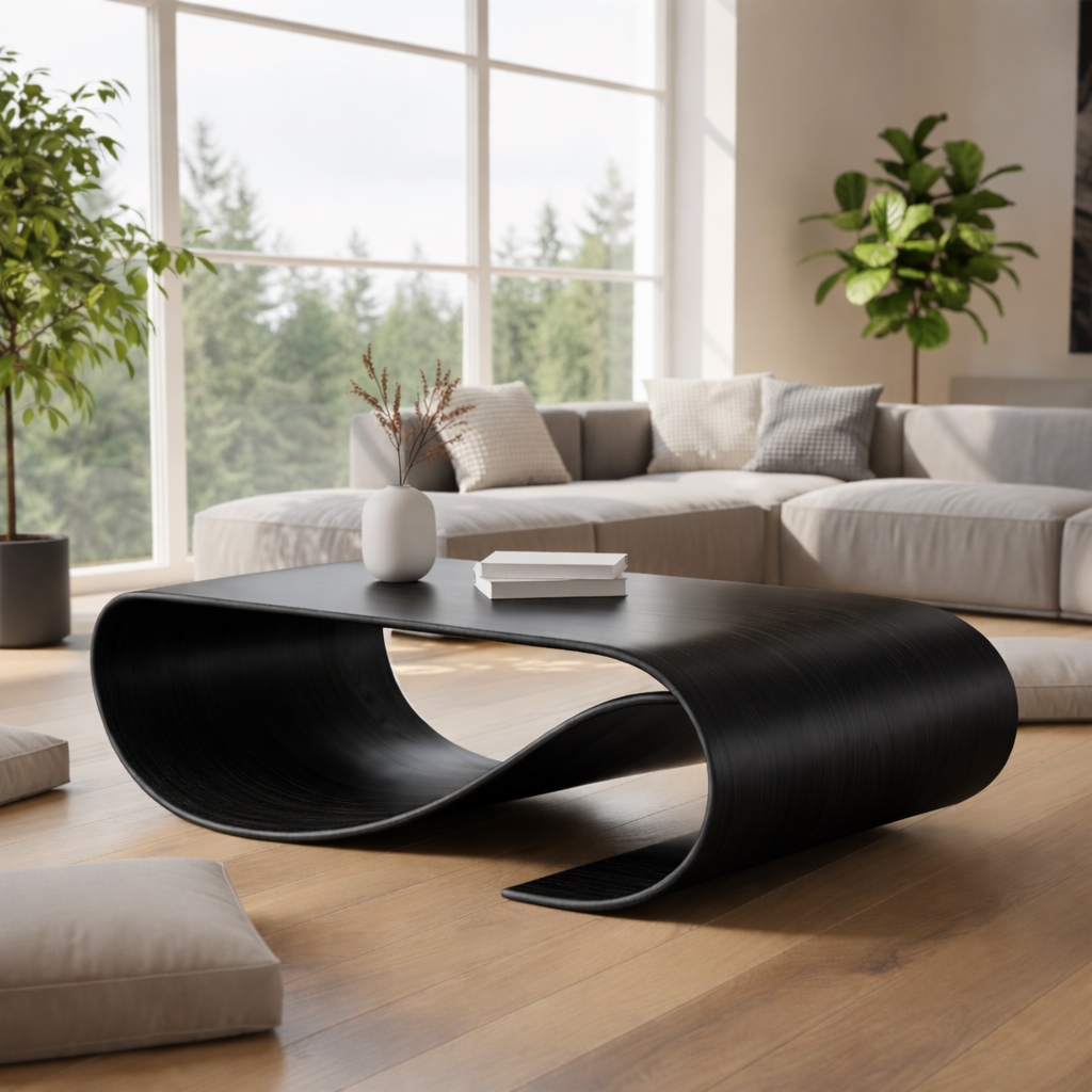 Solid Wood Sculptural Coffee Table with Curved Loop Base – Modern Organic Coffee Table - view 6 of 10