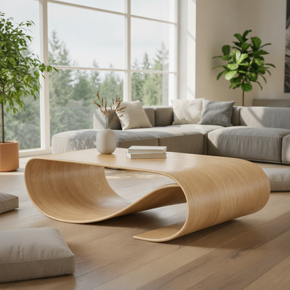 Solid Wood Sculptural Coffee Table with Curved Loop Base – Modern Organic Coffee Table - view 5 of 10