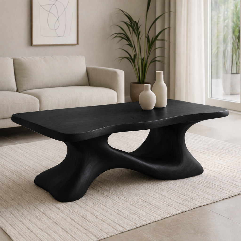 Solid Wood Sculptural Coffee Table with Organic Curved Base – Modern Living Room Table - view 5 of 11