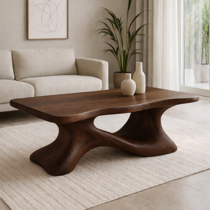 Solid Wood Sculptural Coffee Table with Organic Curved Base – Modern Living Room Table - view 7 of 11