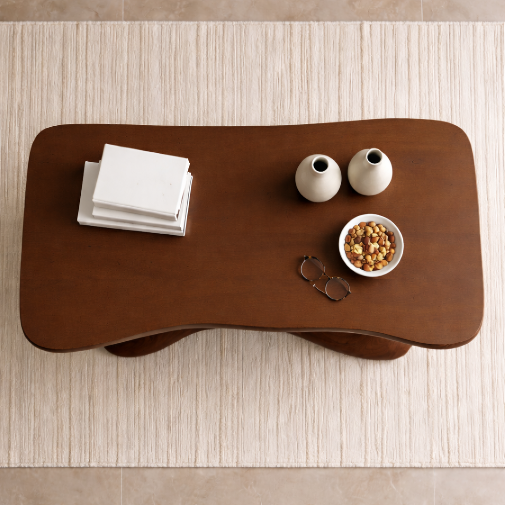 Solid Wood Sculptural Coffee Table with Organic Curved Base – Modern Living Room Table - view 3 of 11